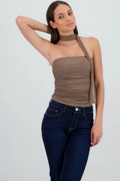 Shasa Draped Mesh Tube Top
