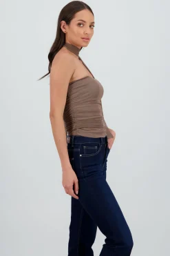Shasa Draped Mesh Tube Top
