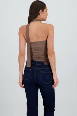Shasa Draped Mesh Tube Top