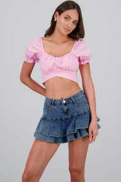 Shasa Draped Puff Sleeve Top