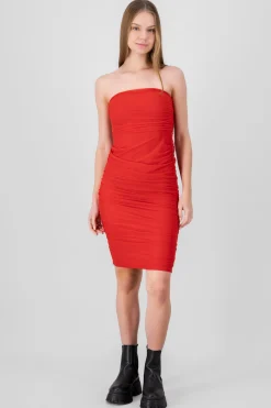 Shasa Drapped Strapless Midi Dress