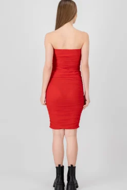 Shasa Drapped Strapless Midi Dress