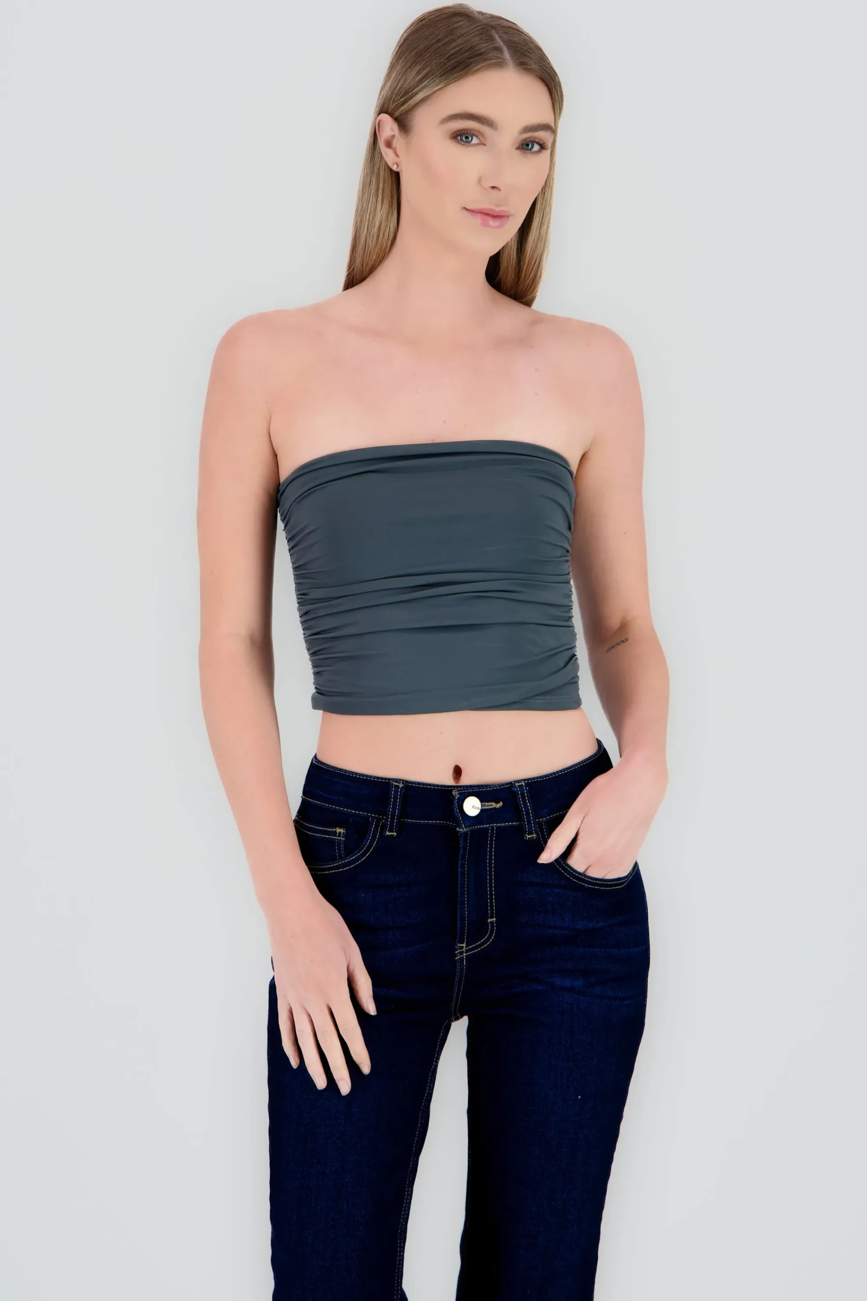 Shasa Drapped Strapless Tube Top