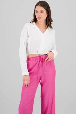 Shasa Elastic Hem Button Up Shirt