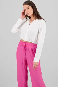 Shasa Elastic Hem Button Up Shirt