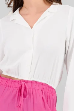 Shasa Elastic Hem Button Up Shirt