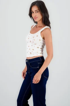 Shasa Embroidered Floral Knit Top with Straps