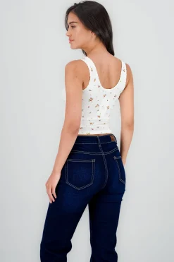 Shasa Embroidered Floral Knit Top with Straps