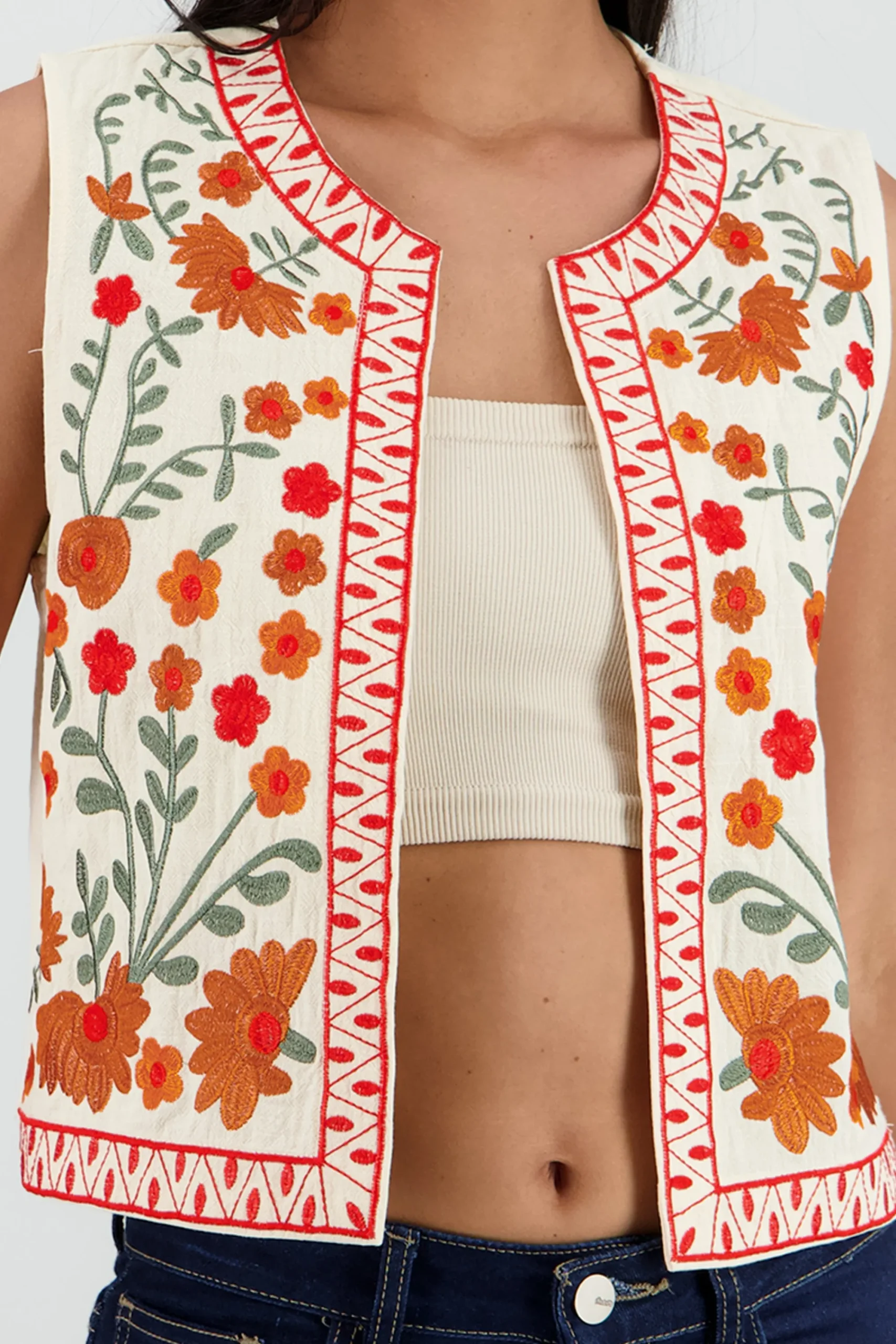 Shasa Embroidered Floral Vest