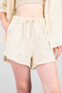 Shasa Embroidered Flowers Solid Shorts