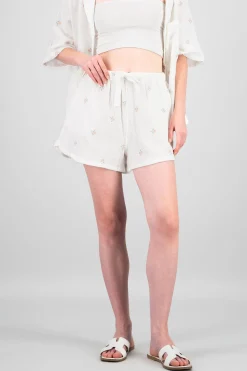 Shasa Embroidered Flowers Solid Shorts