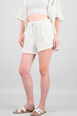 Shasa Embroidered Flowers Solid Shorts