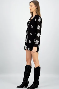 Shasa Embroidered Long Sleeve Mini Dress