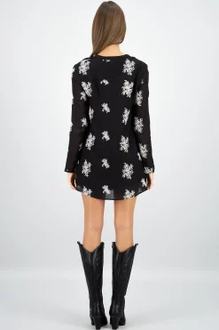 Shasa Embroidered Long Sleeve Mini Dress