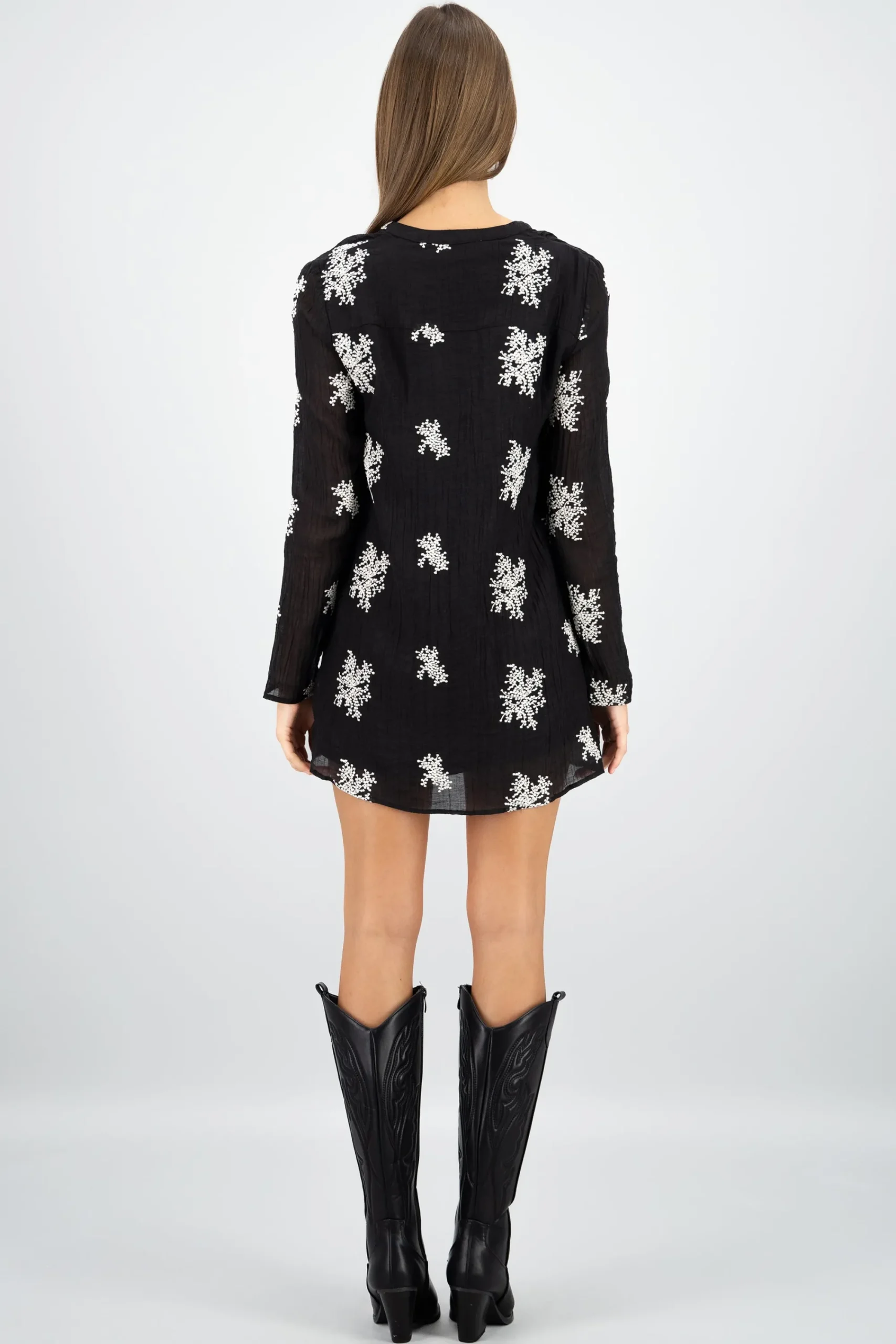 Shasa Embroidered Long Sleeve Mini Dress