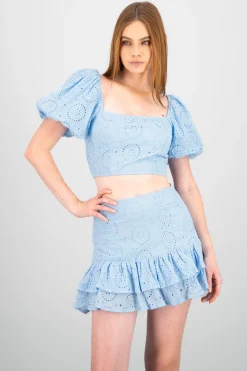 Shasa Embroidered Texture Puff Sleeve Blouse