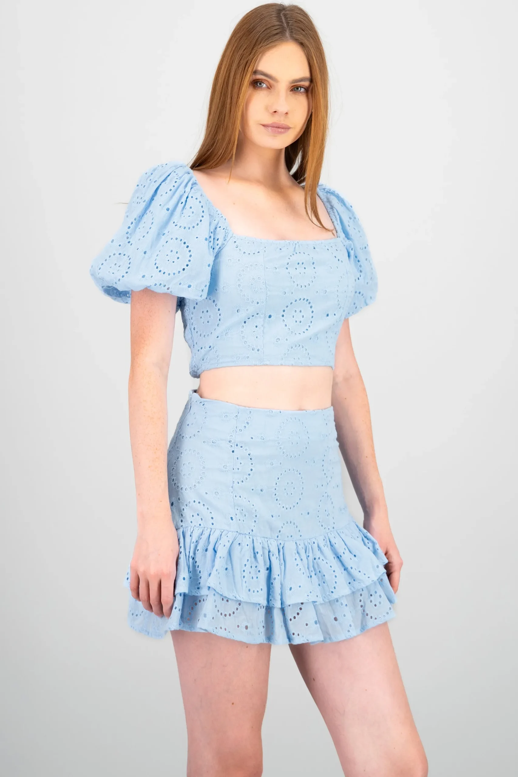 Shasa Embroidered Texture Puff Sleeve Blouse