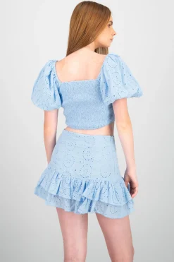 Shasa Embroidered Texture Puff Sleeve Blouse