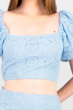 Shasa Embroidered Texture Puff Sleeve Blouse