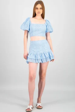 Shasa Embroidered Textured Mini Skirt