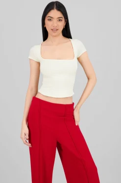 Shasa Extra Short Sleeve Fitted Crop Top