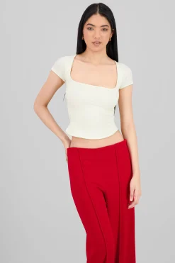 Shasa Extra Short Sleeve Fitted Crop Top
