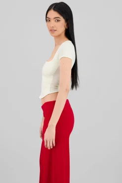 Shasa Extra Short Sleeve Fitted Crop Top