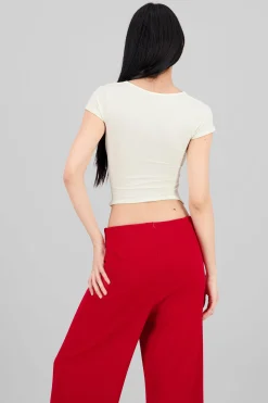 Shasa Extra Short Sleeve Fitted Crop Top