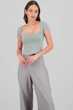 Shasa Extra Short Sleeve Fitted Crop Top
