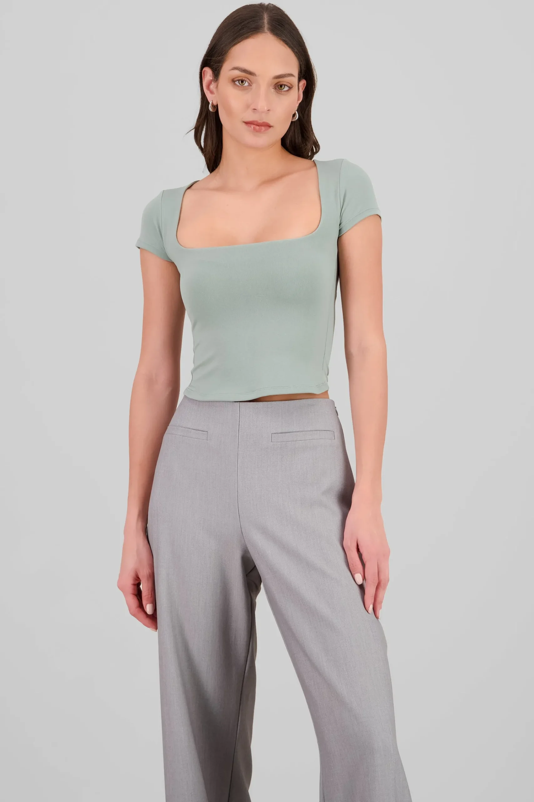 Shasa Extra Short Sleeve Fitted Crop Top