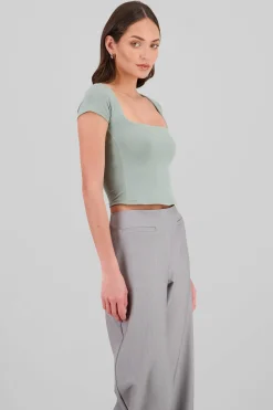 Shasa Extra Short Sleeve Fitted Crop Top