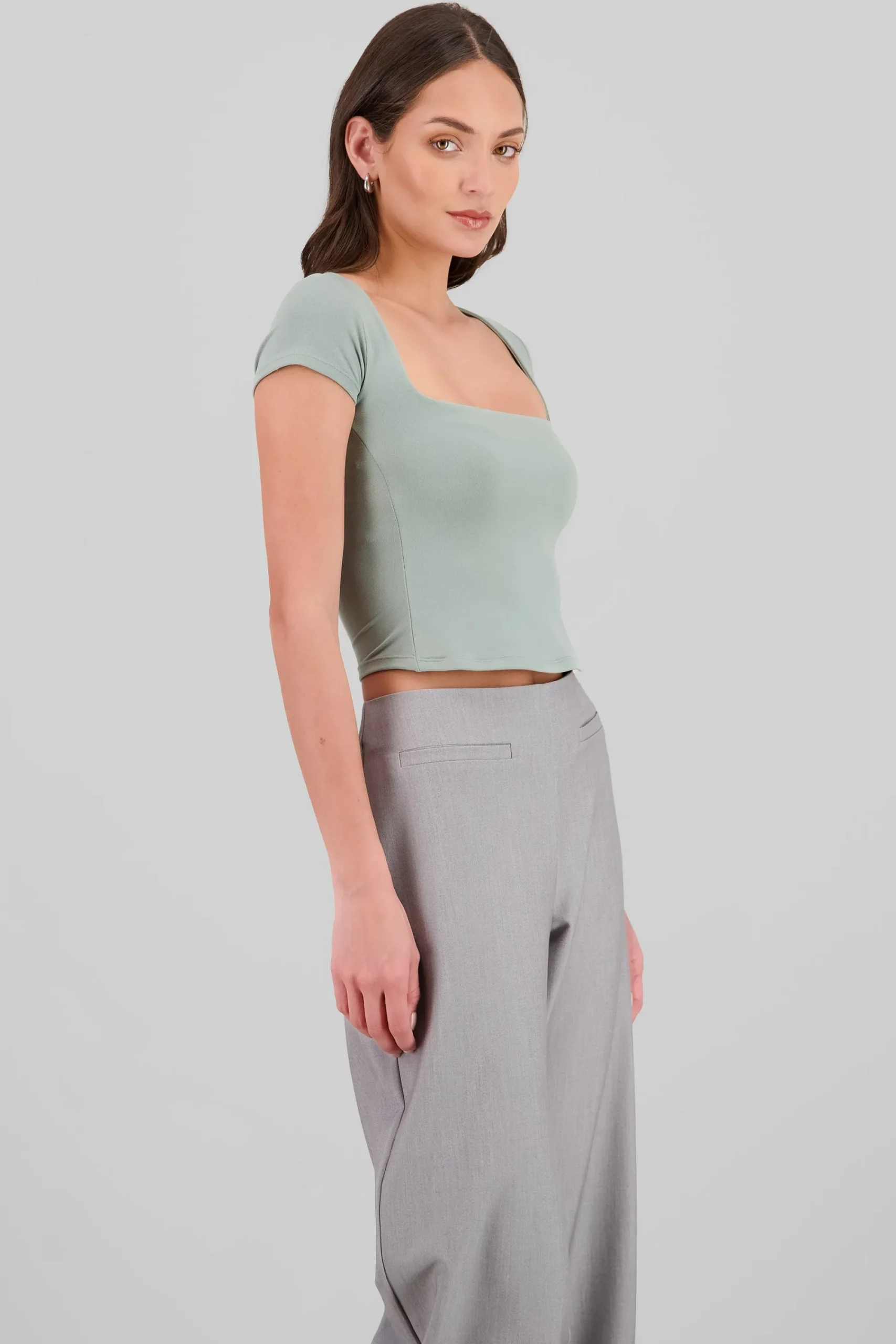 Shasa Extra Short Sleeve Fitted Crop Top