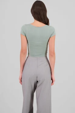 Shasa Extra Short Sleeve Fitted Crop Top