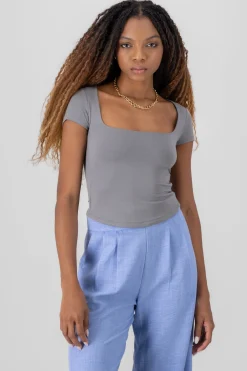 Shasa Extra Short Sleeve Fitted Crop Top