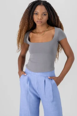 Shasa Extra Short Sleeve Fitted Crop Top