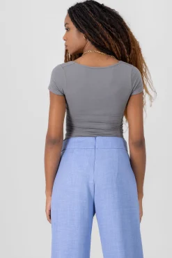 Shasa Extra Short Sleeve Fitted Crop Top