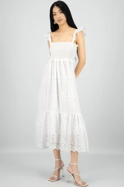 Shasa Eyelet Detail Midi Dress with