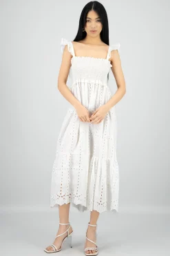 Shasa Eyelet Detail Midi Dress with