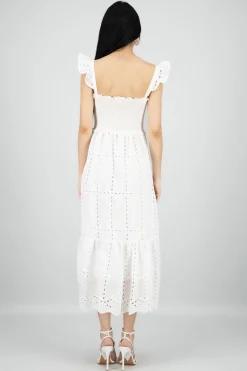 Shasa Eyelet Detail Midi Dress with