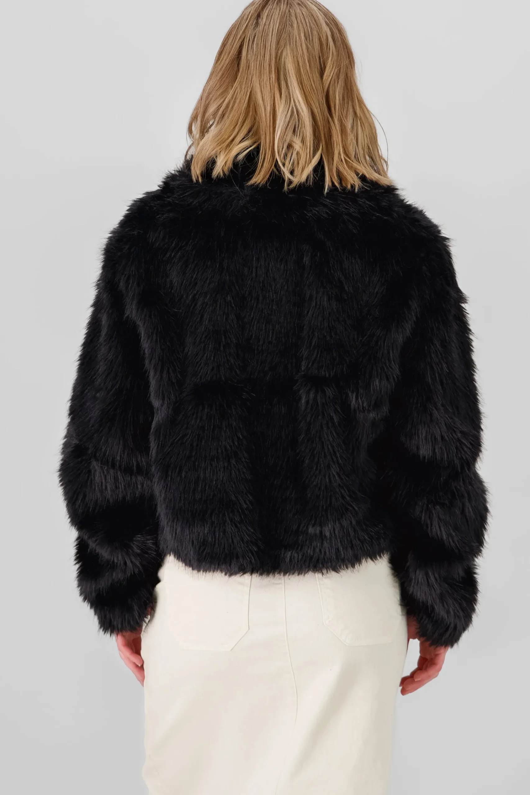 Shasa Faux Fur Cropped Coat with Faux Leather Bows
