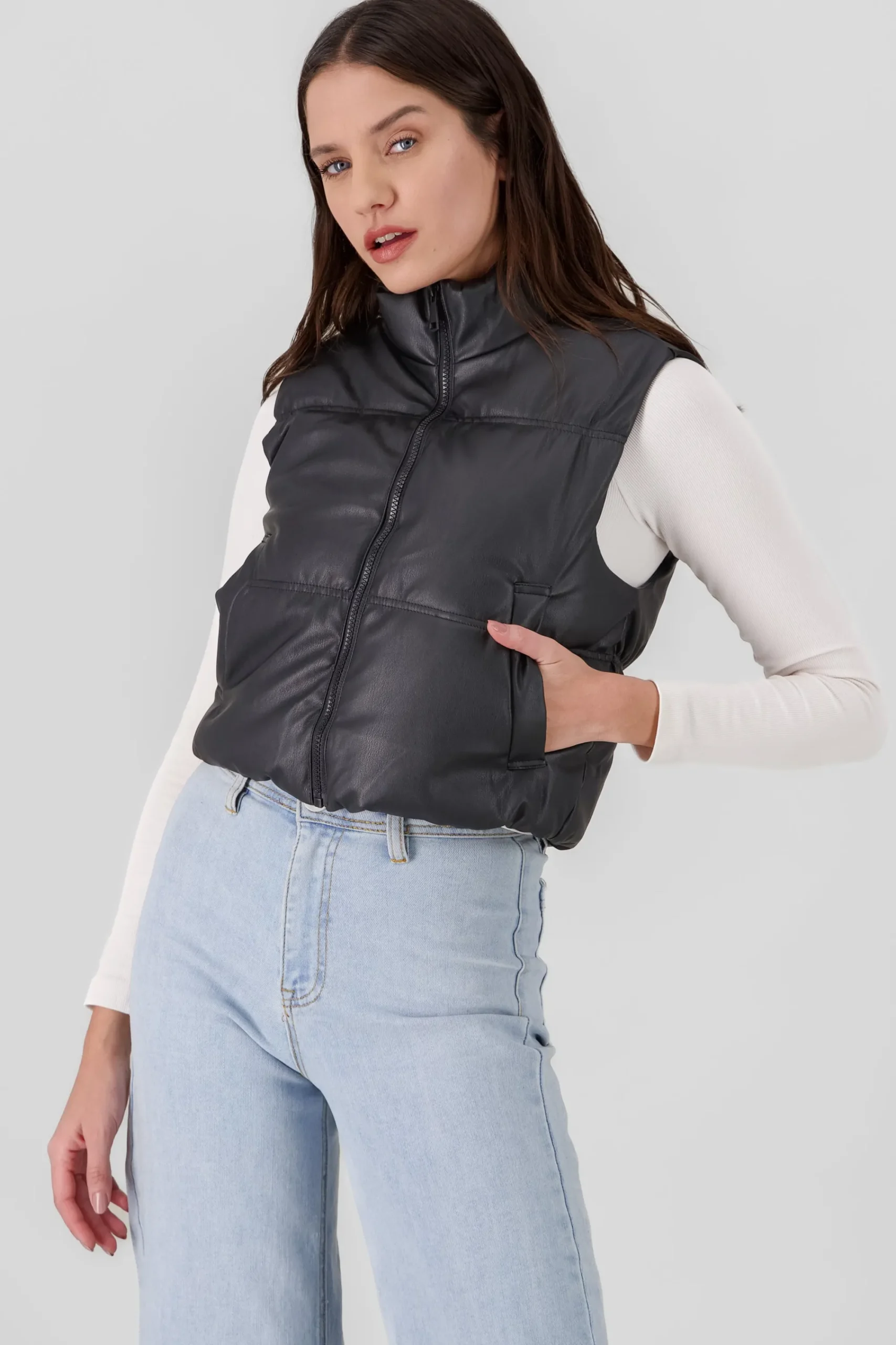 Shasa Faux Fur Lined Faux Leather Vest