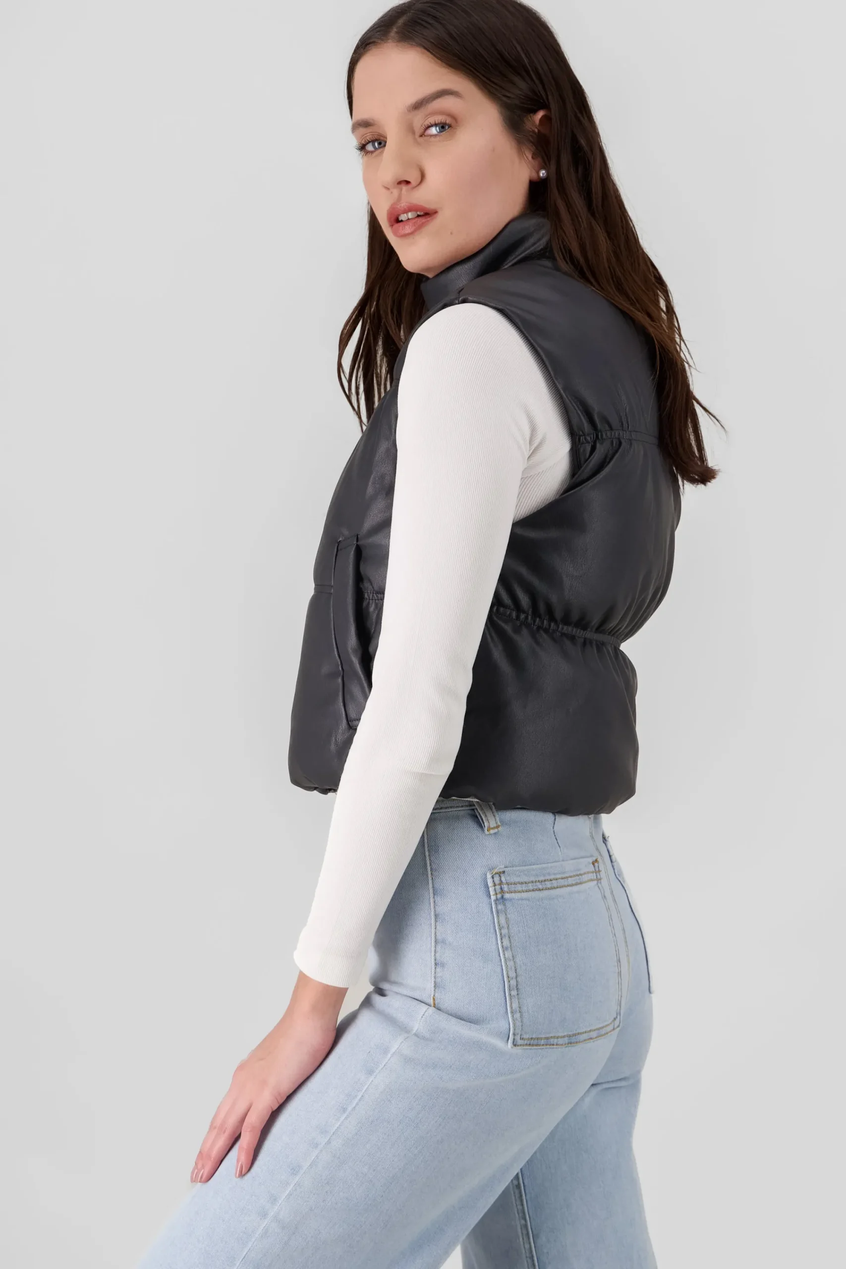 Shasa Faux Fur Lined Faux Leather Vest