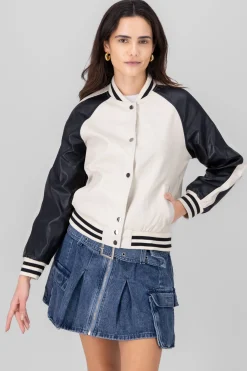 Shasa Faux Leather Bomber Jacket