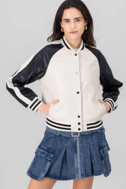 Shasa Faux Leather Bomber Jacket