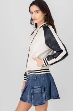 Shasa Faux Leather Bomber Jacket