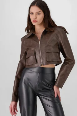 Shasa Faux Leather Cargo Jacket