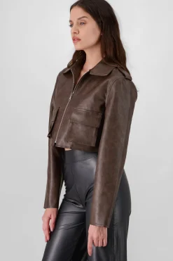 Shasa Faux Leather Cargo Jacket