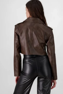 Shasa Faux Leather Cargo Jacket