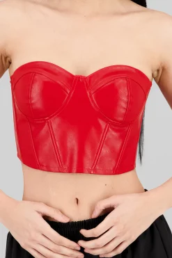 Shasa Faux Leather Cropped Corset