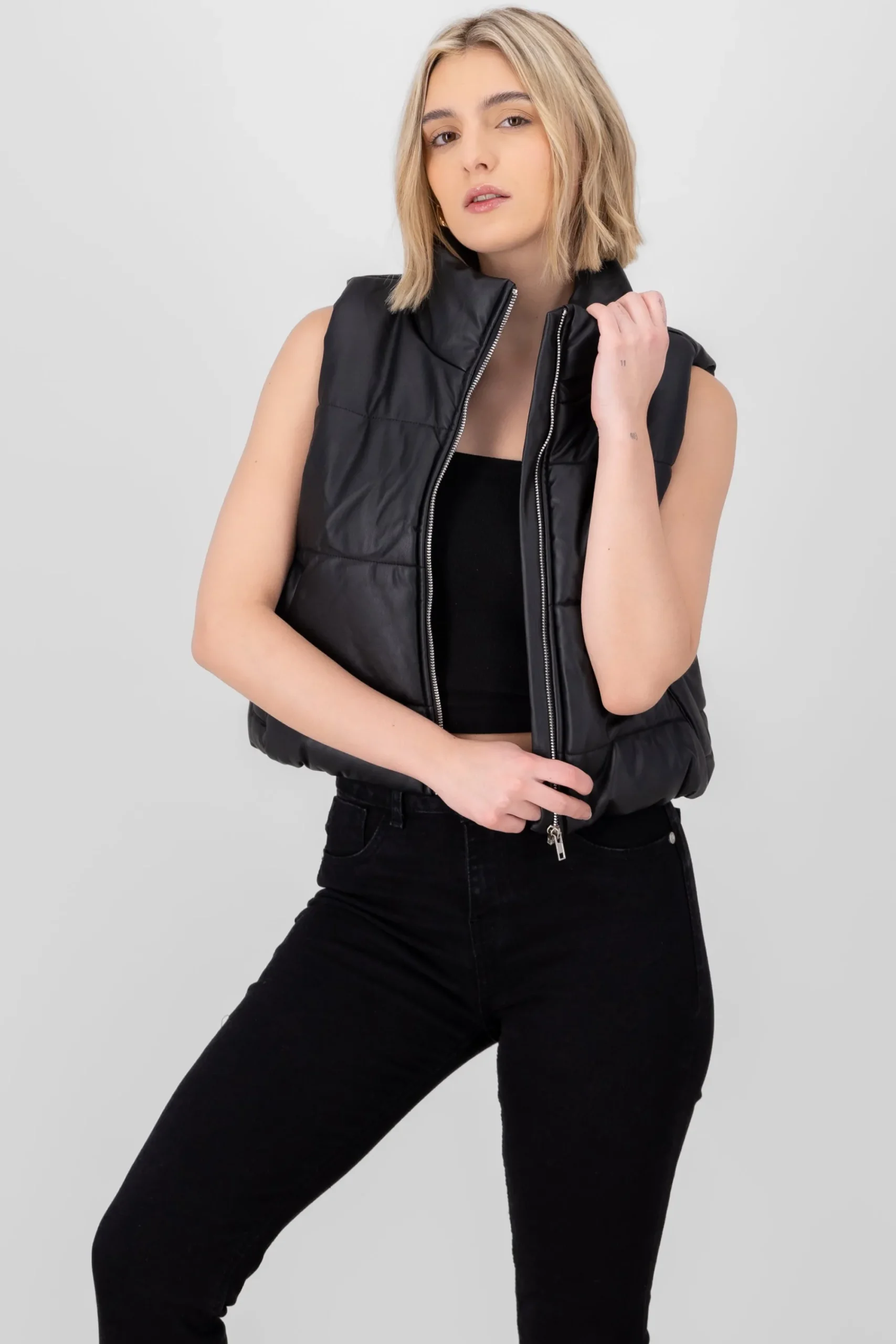 Shasa Faux Leather Cropped Vest